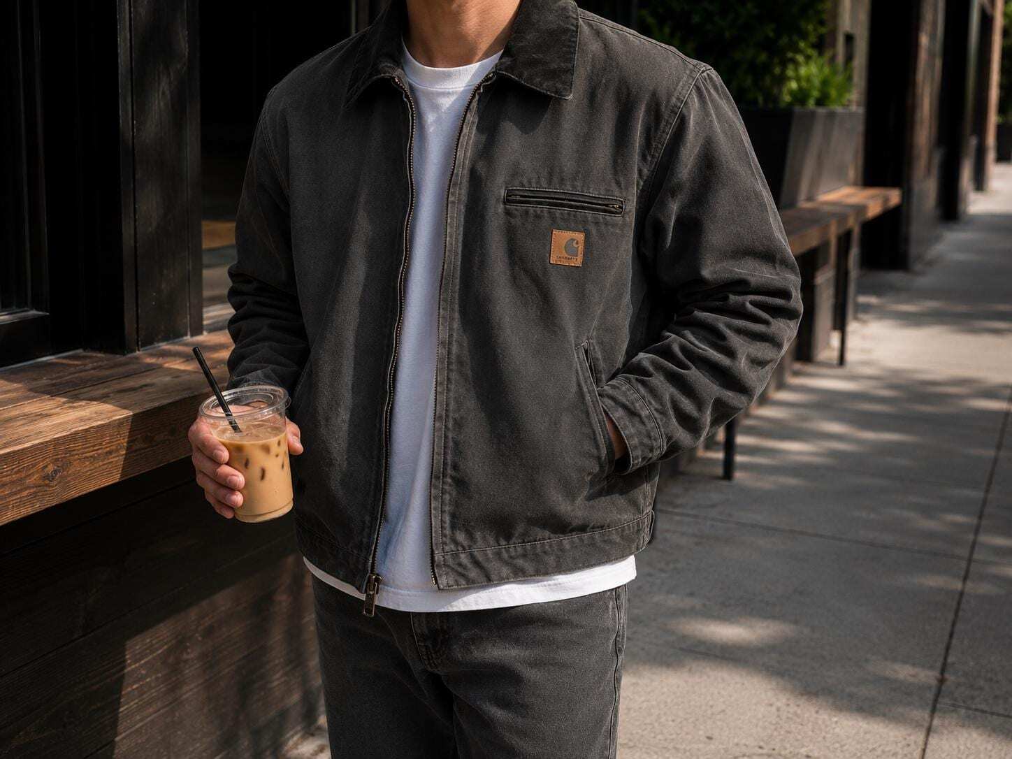 Vintage Style Carhartt Detroit Jacket: Faded Stone wash Canvas Workwear Coat