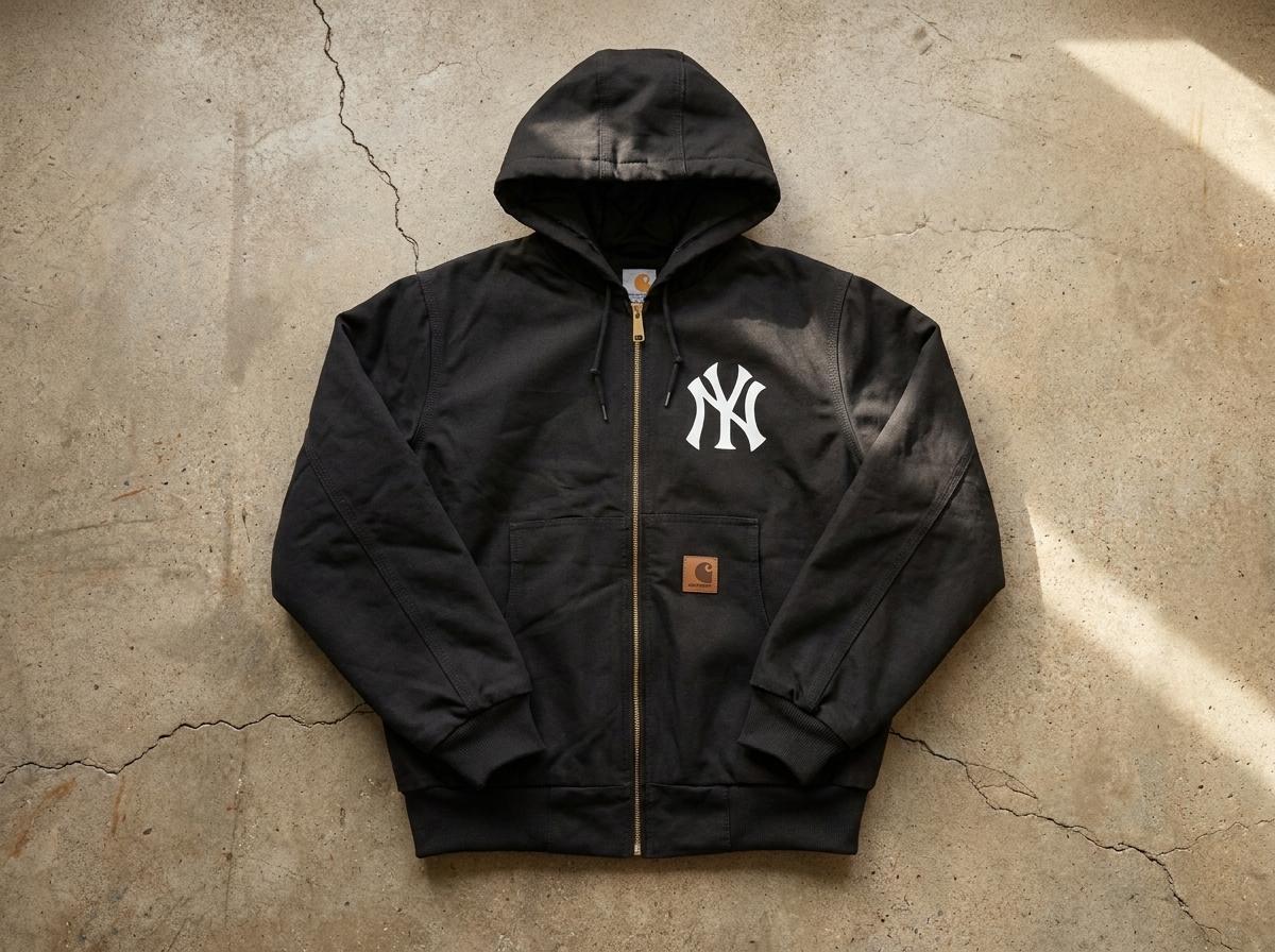 Carhartt NY Yankees Reworked Jacket, Vintage Hooded Workwear Coat Y2K Fashion, Size M