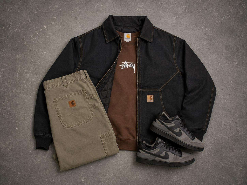 Vintage Style Carhartt Detroit Jacket: Black wash Canvas Workwear Coat