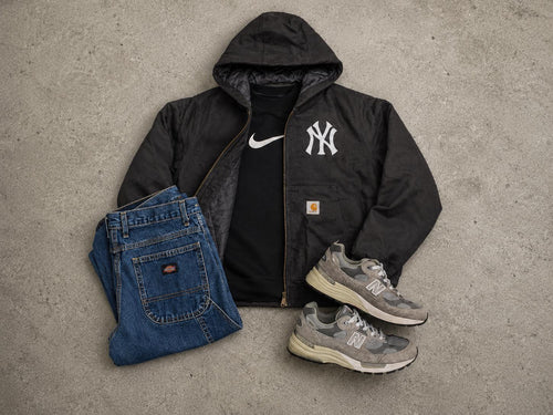 Carhartt NY Yankees Reworked Jacket, Vintage Hooded Workwear Coat Y2K Fashion, Size M